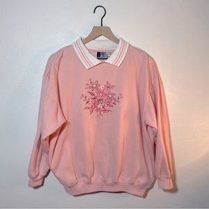 🌸 Vintage Cottagecore Floral Embroidered Collared Sweatshirt